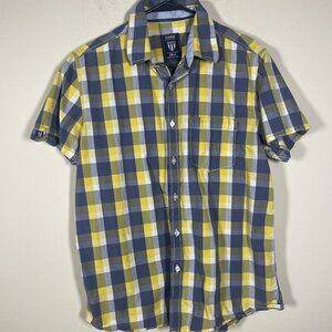 Code Men's Short Sleeve Yellow Gray Plaid BU Shirt Medium/44Cm Cotton!